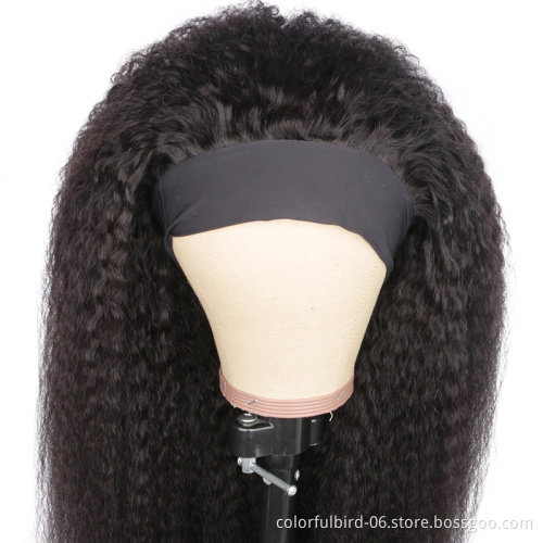 Kinky Straight Wig With Headband Attached 180% Brazilian Affordable Kinky Straight Headband Wig Human Hair Glueless Scarf Wig